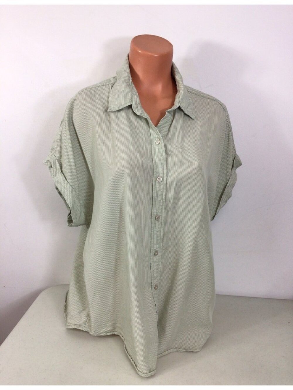 Tilley Shirt Button Front Green Stripe Womens 2XL